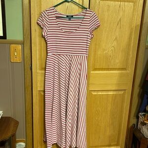 Chaps Red & White Striped Scoop-Neck Maxi Dress